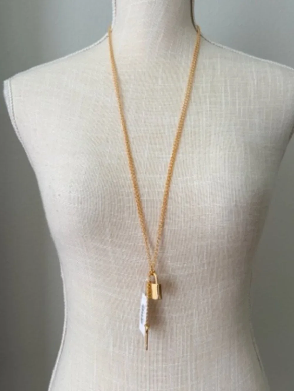 J.Crew Gold Lock & Key Necklace NWT Statement Pendant Long Layering Necklace